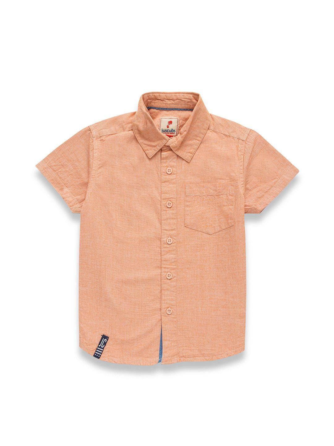 juscubs boys orange premium opaque casual shirt