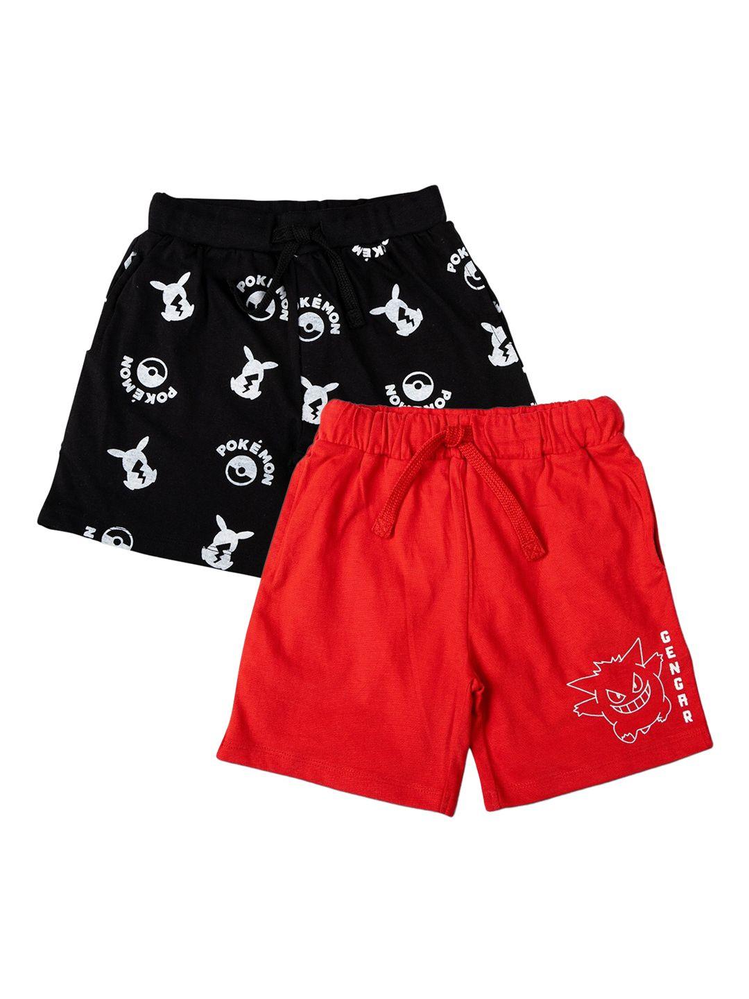 juscubs boys pack of 2 black printed pokemon pure cotton shorts