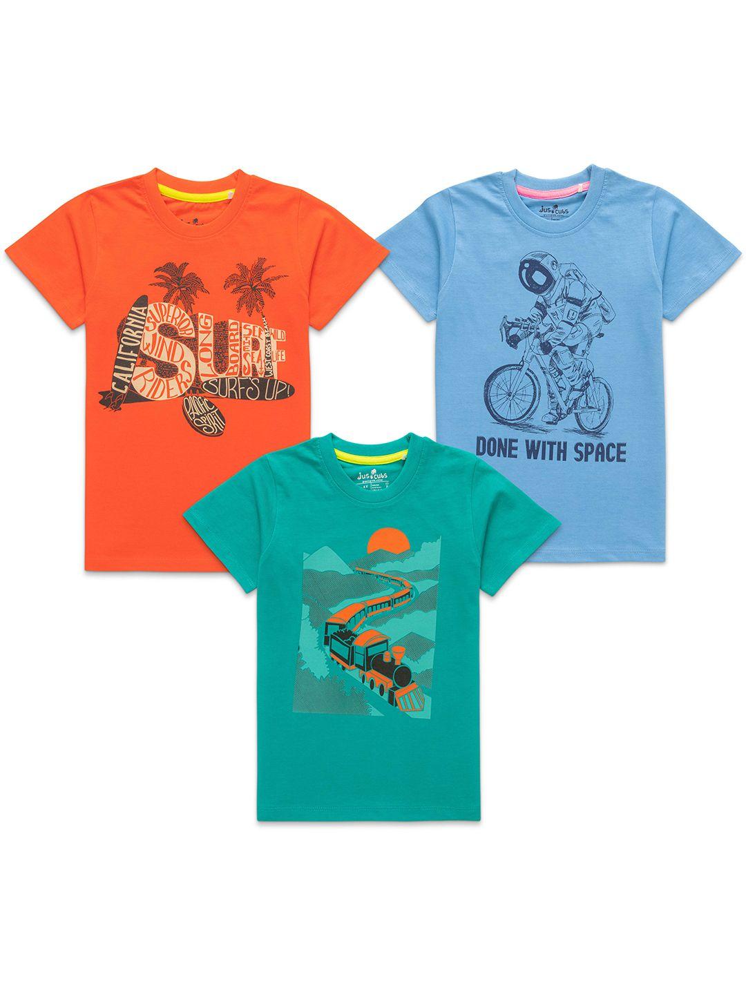 juscubs boys pack of 3 graphic printed cotton t-shirt