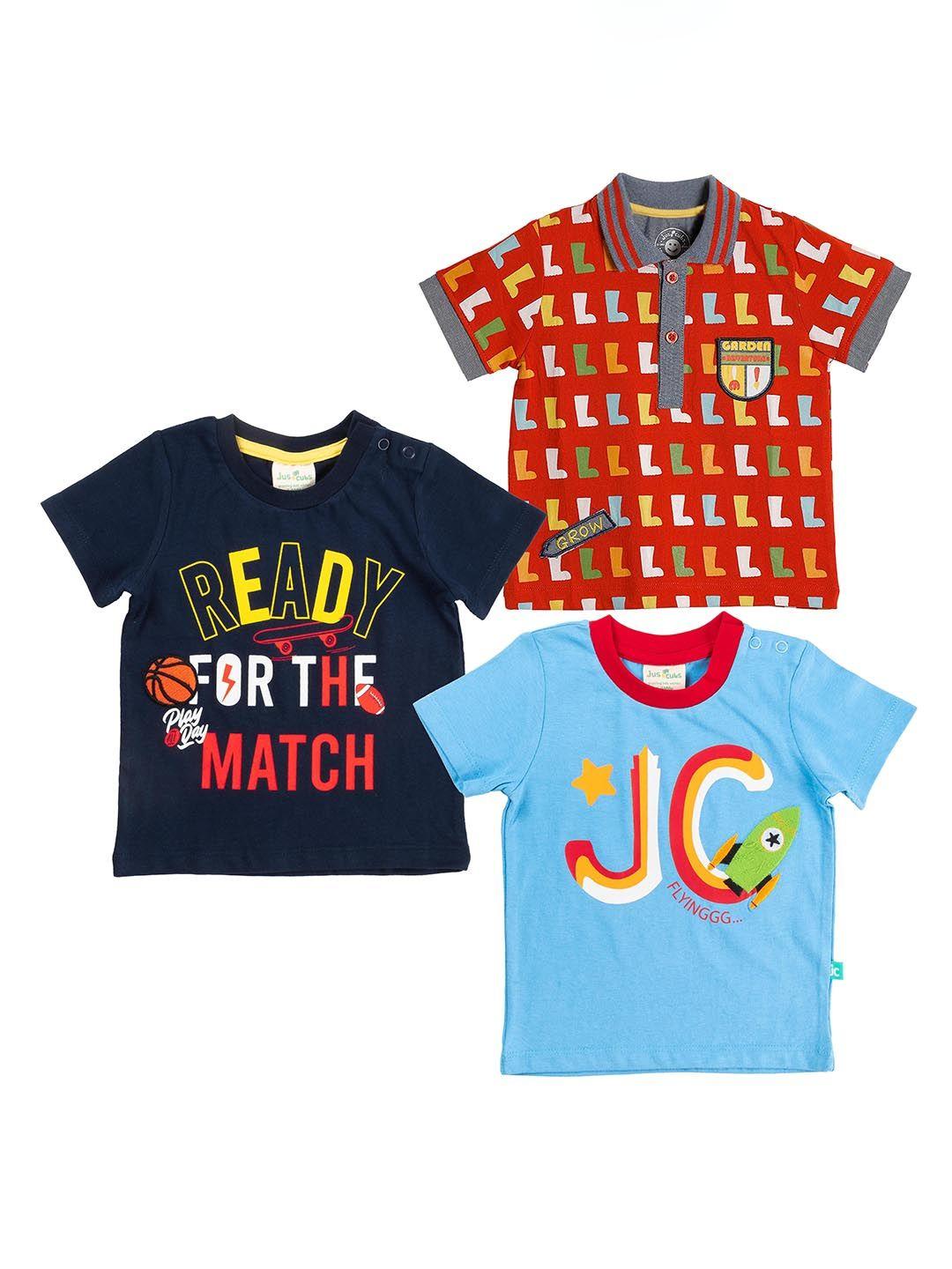 juscubs boys pack of 3 printed applique cotton t-shirt