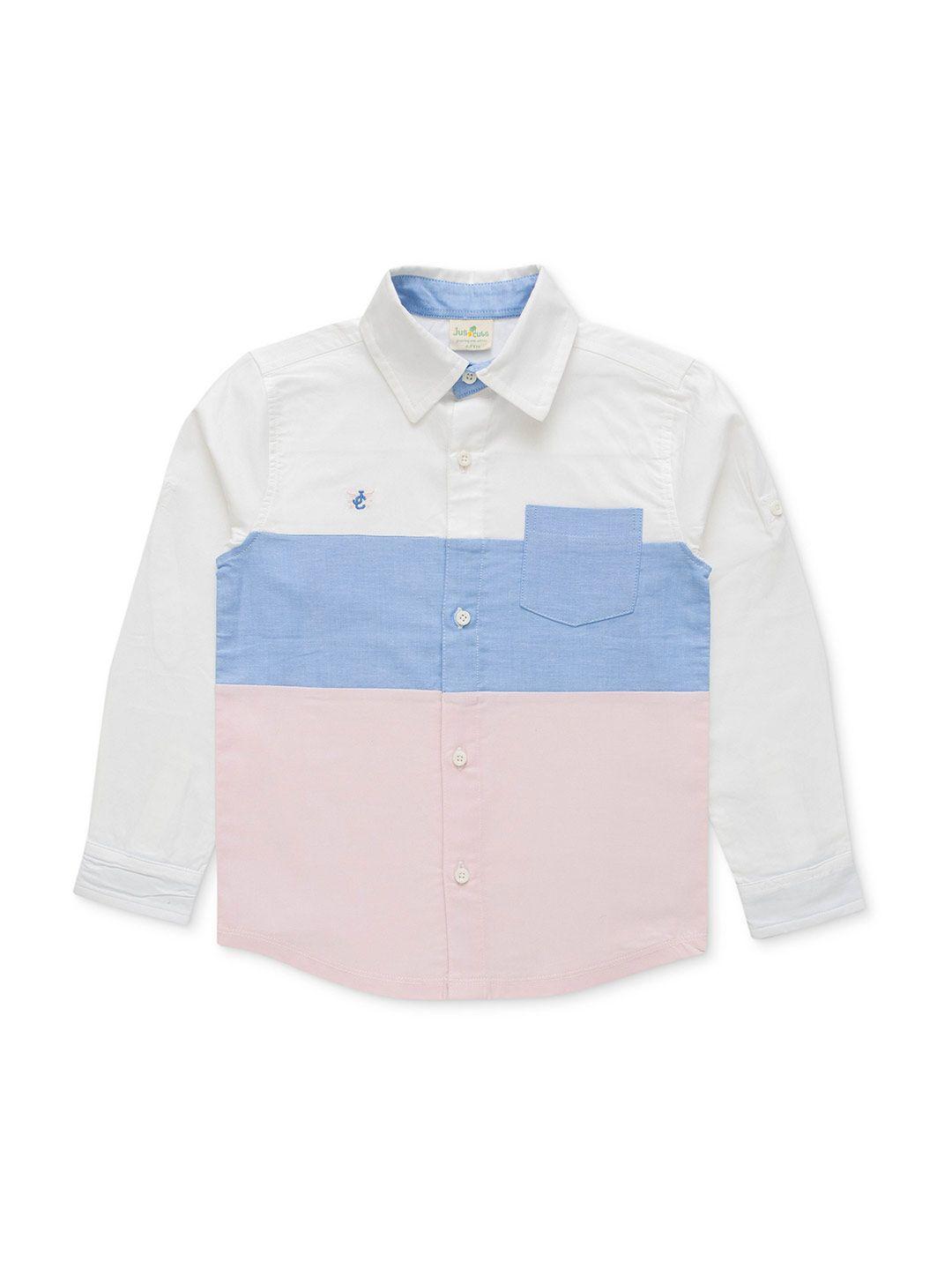 juscubs boys premium colourblocked twill weave cotton casual shirt