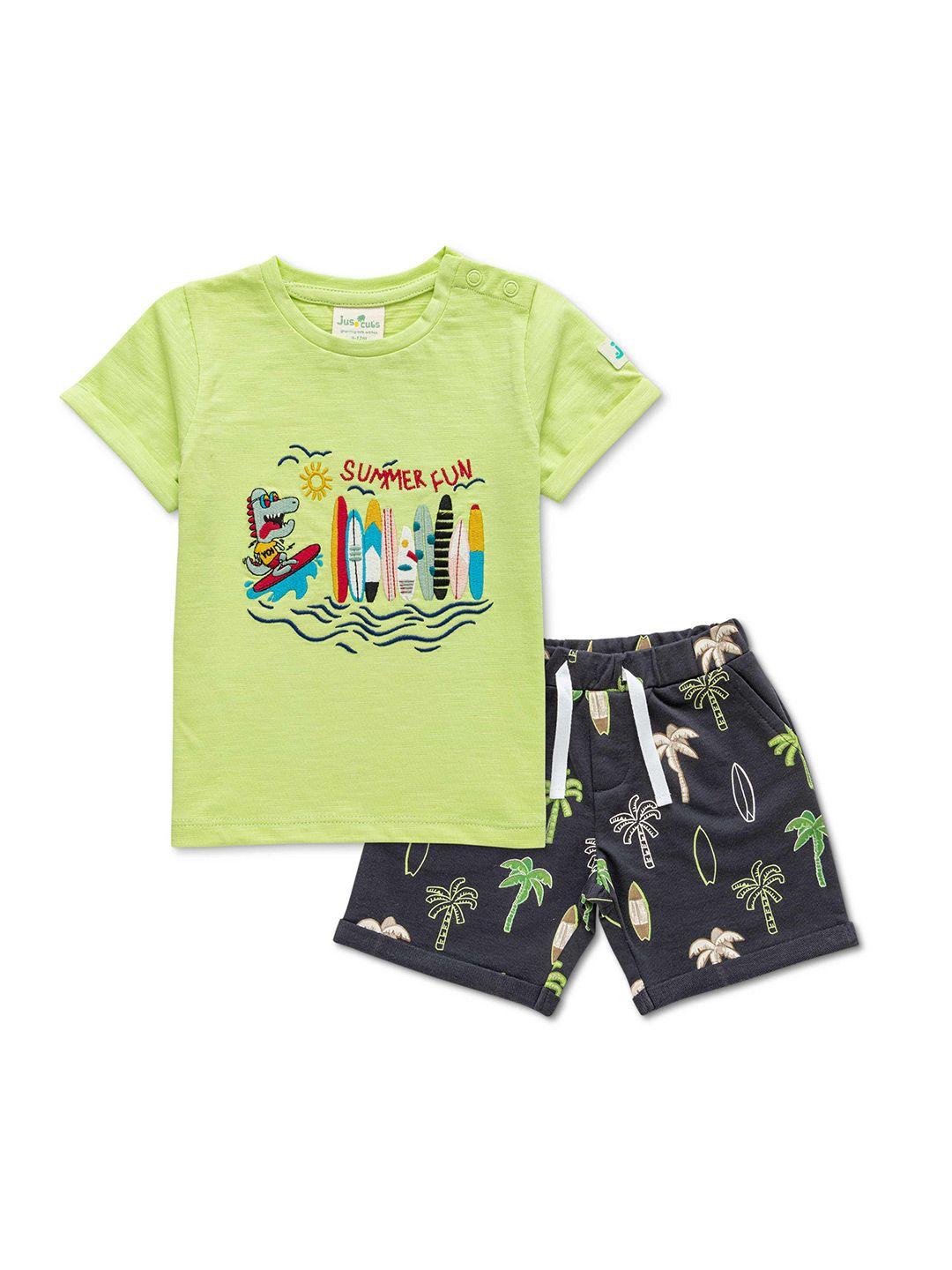 juscubs boys printed pure cotton top with shorts