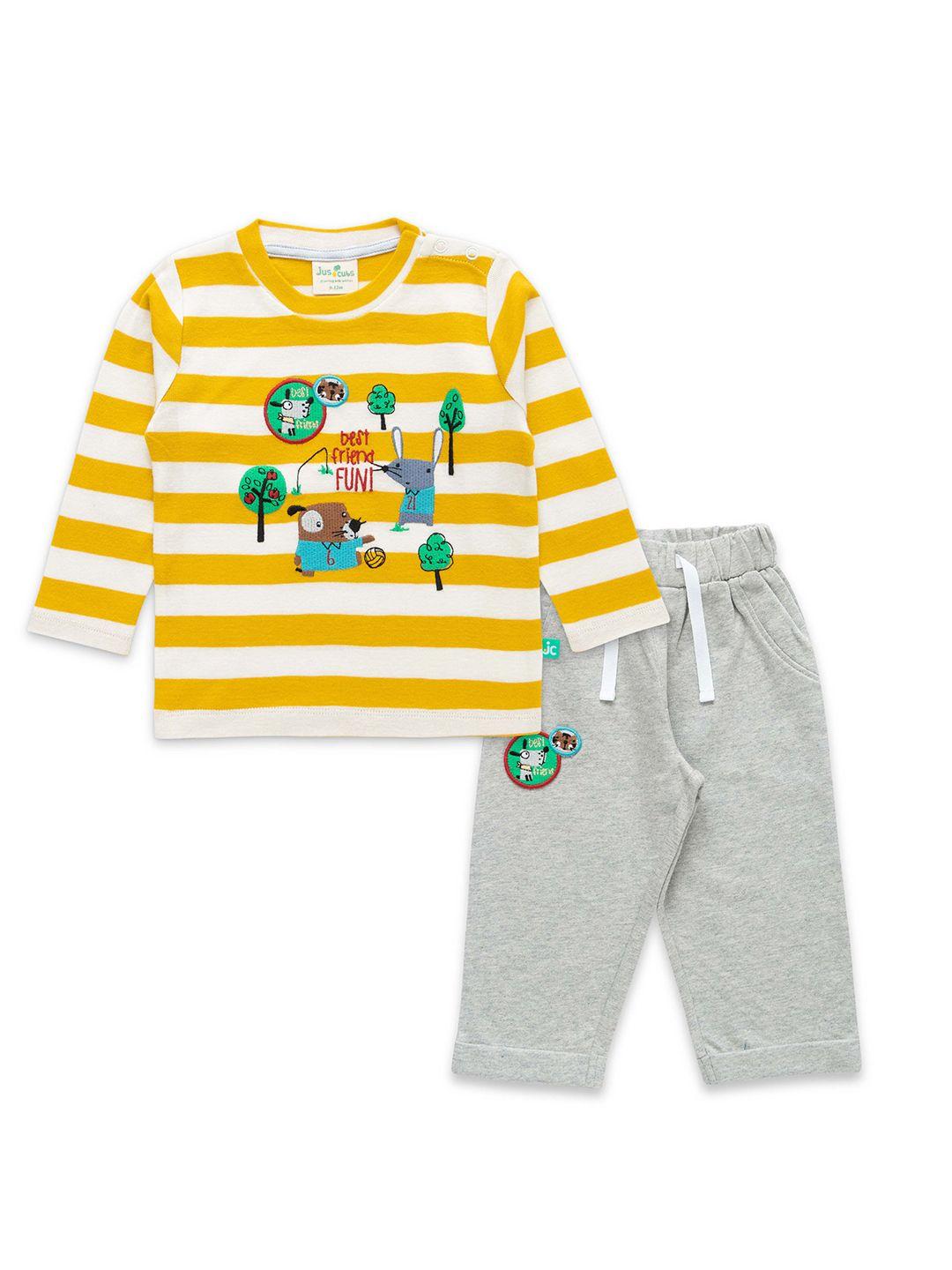juscubs boys striped pure cotton t-shirt with pyjamas