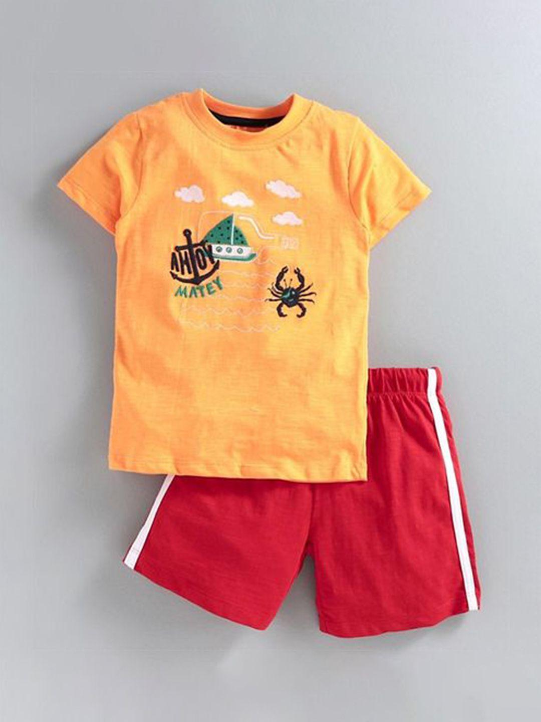 juscubs infant boys embroidered pure cotton round neck t-shirt with shorts clothing set