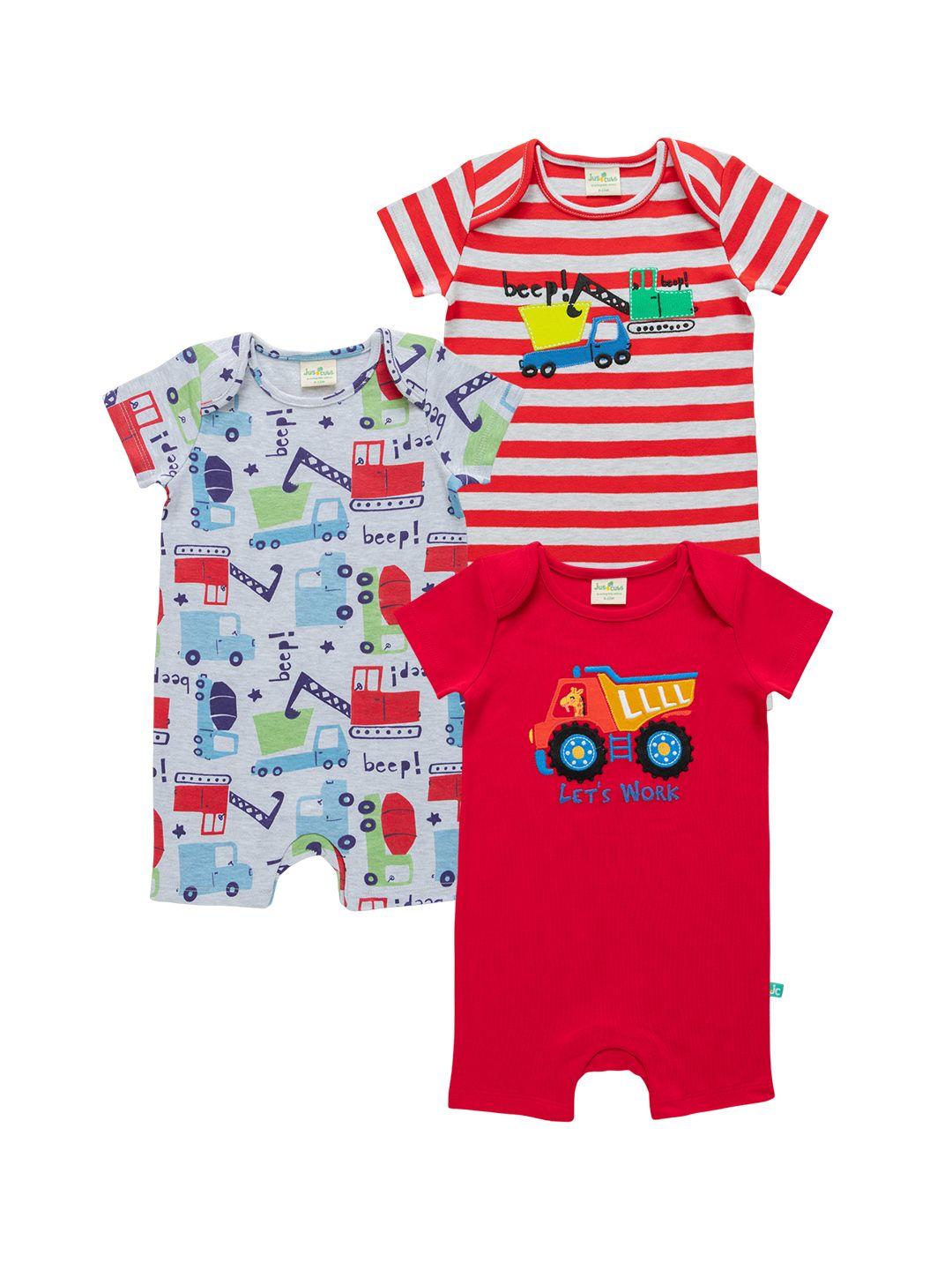 juscubs infant boys pack of 3 printed cotton rompers