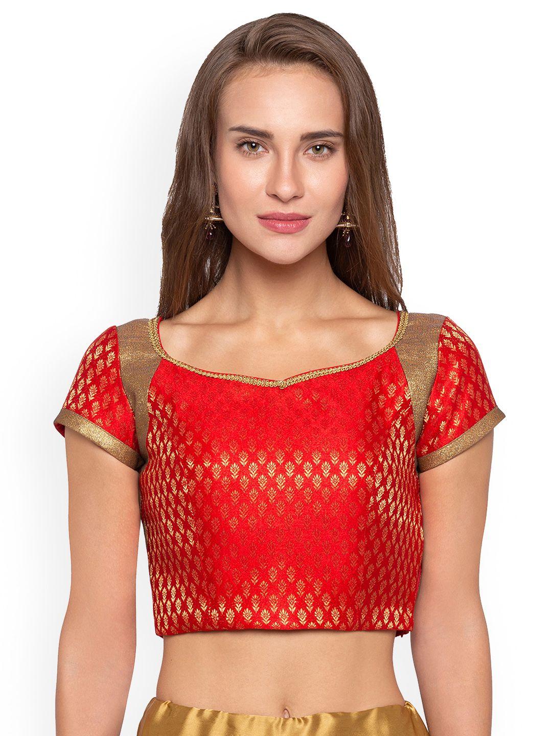 just b women red woven-design jacquard saree blouse