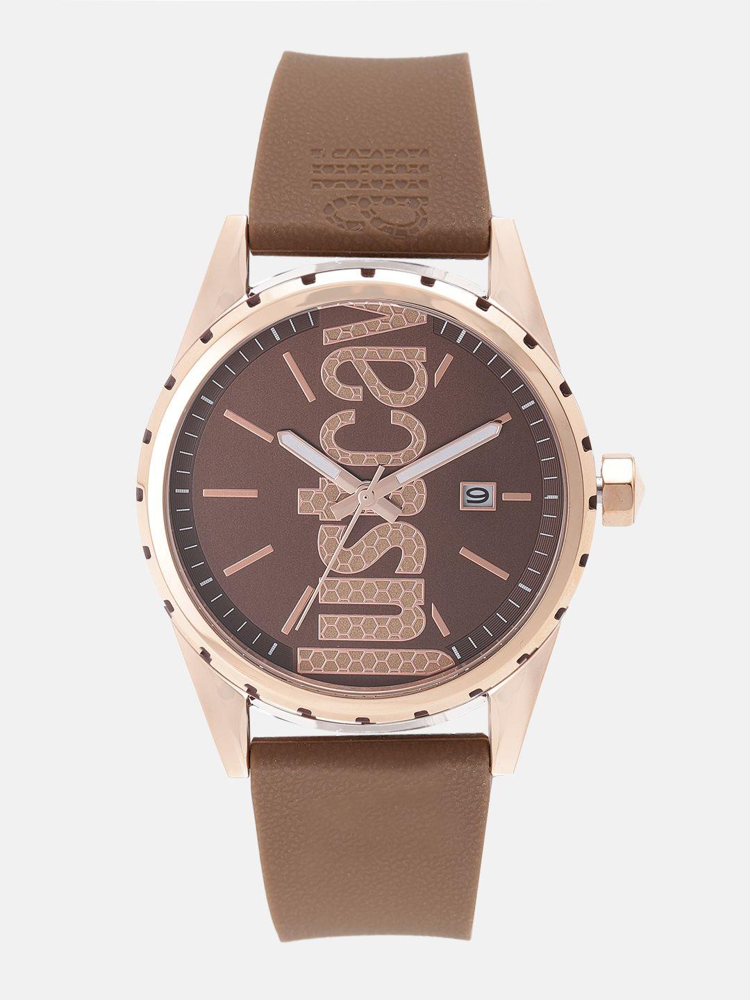 just cavalli men bronze-toned textured analogue watch jc1g082p0045