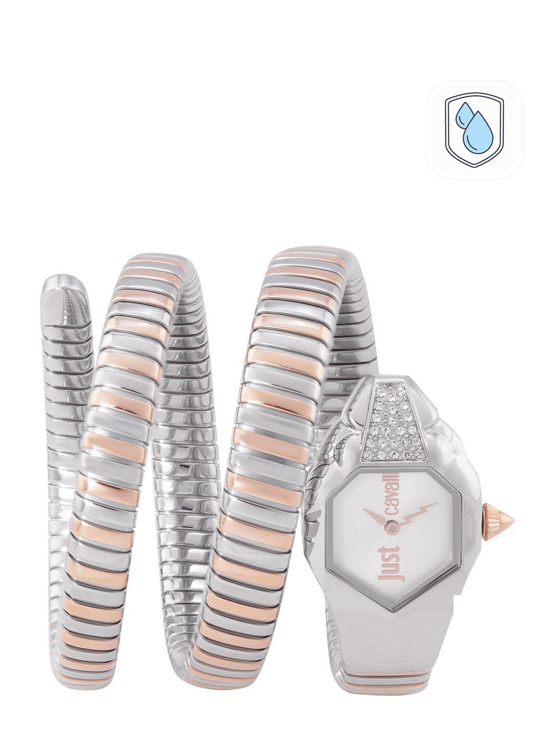 just cavalli women silver-toned wrap around straps analogue watch jc1l022m0075