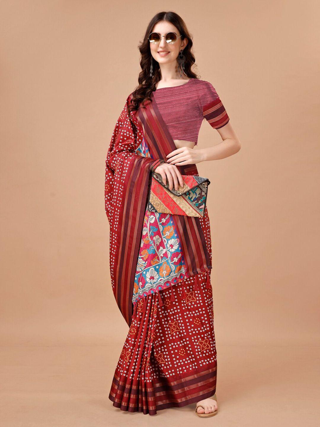 just fashion bandhani zari art silk banarasi saree