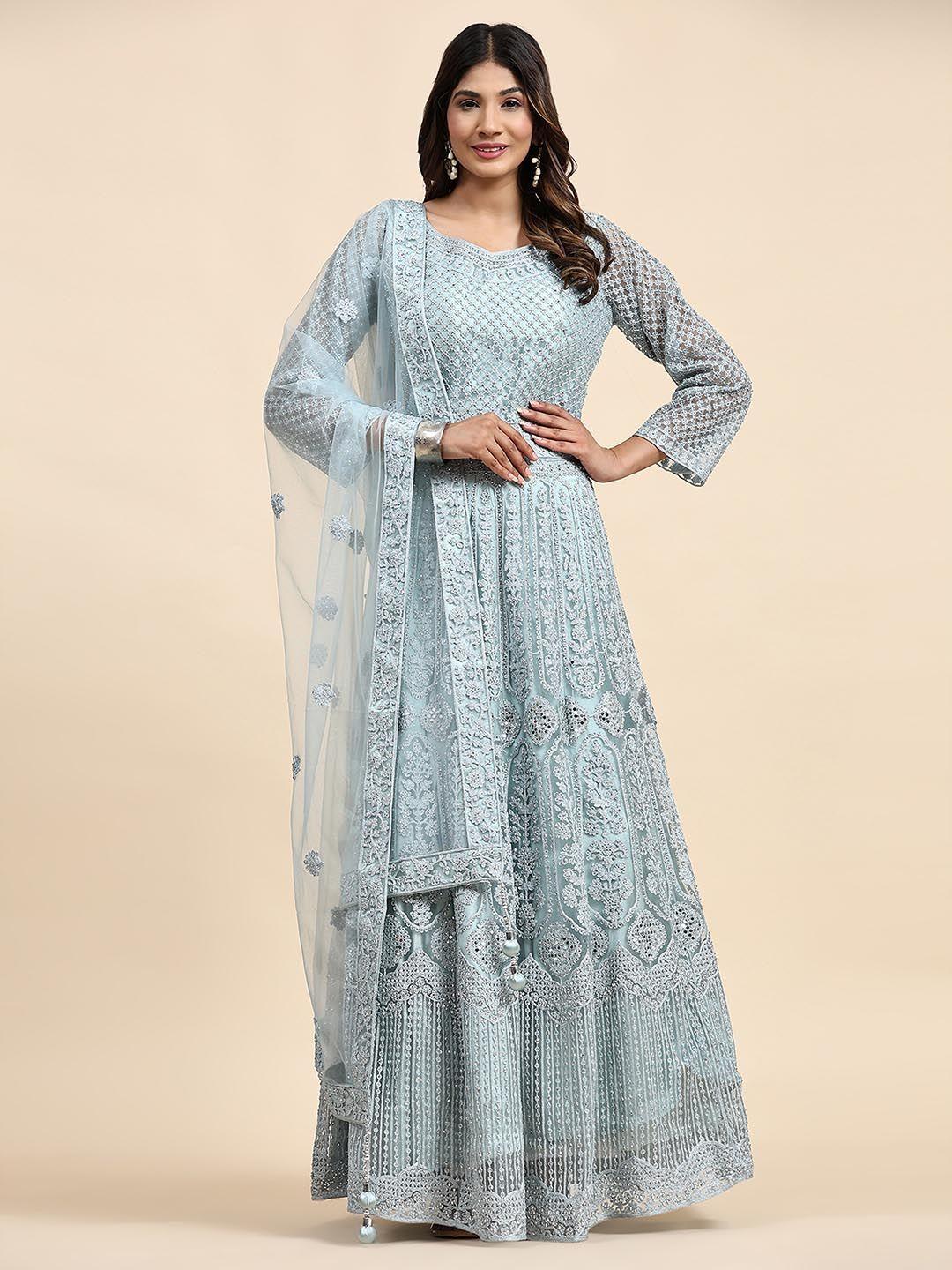 just fashion ethnic motifs embroidered ethnic gown dress with net dupatta