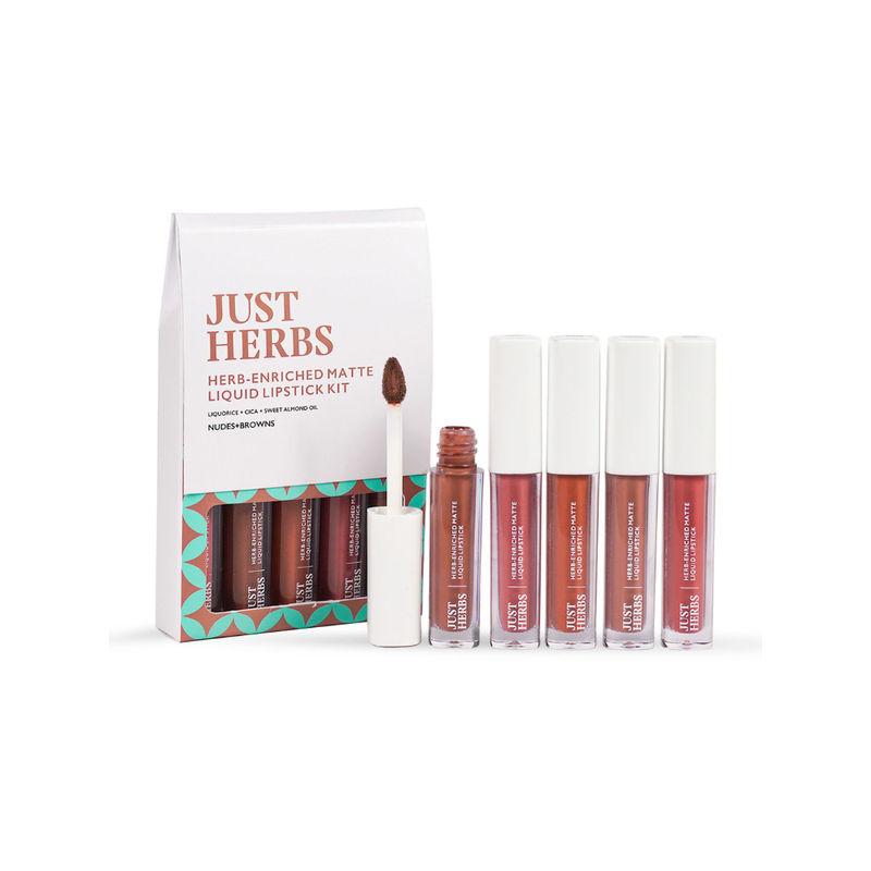 just herbs matte liquid lipstick set of 5 with sweet almond oil (nudes & browns)
