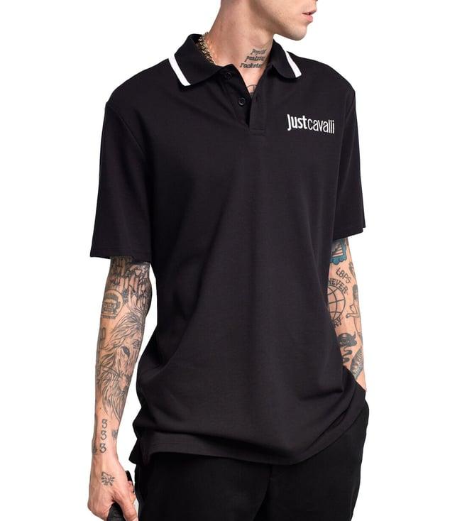 just cavalli black fashion logo regular fit polo t-shirt