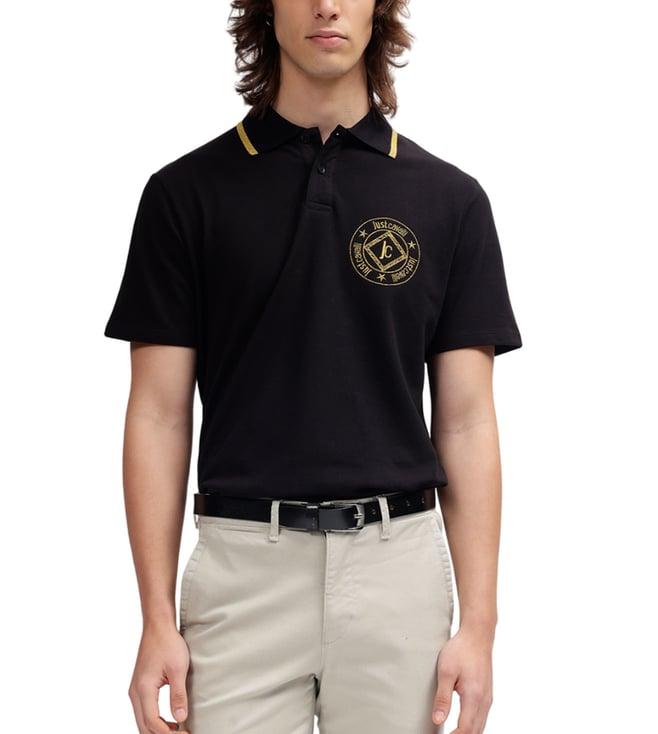 just cavalli black fashion logo regular fit polo t-shirt