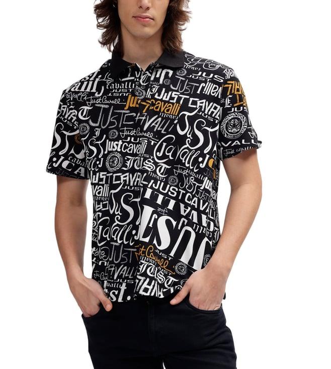 just cavalli black fashion logo regular fit polo t-shirt