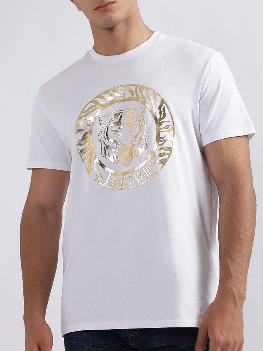 just cavalli graphic printed slim fit pure cotton t-shirt