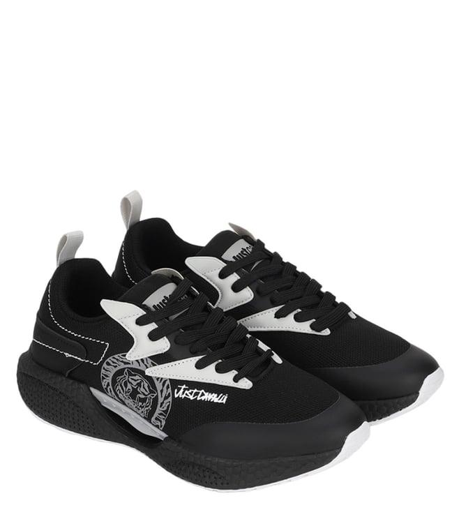 just cavalli men's fashion black logo lace-up sneakers