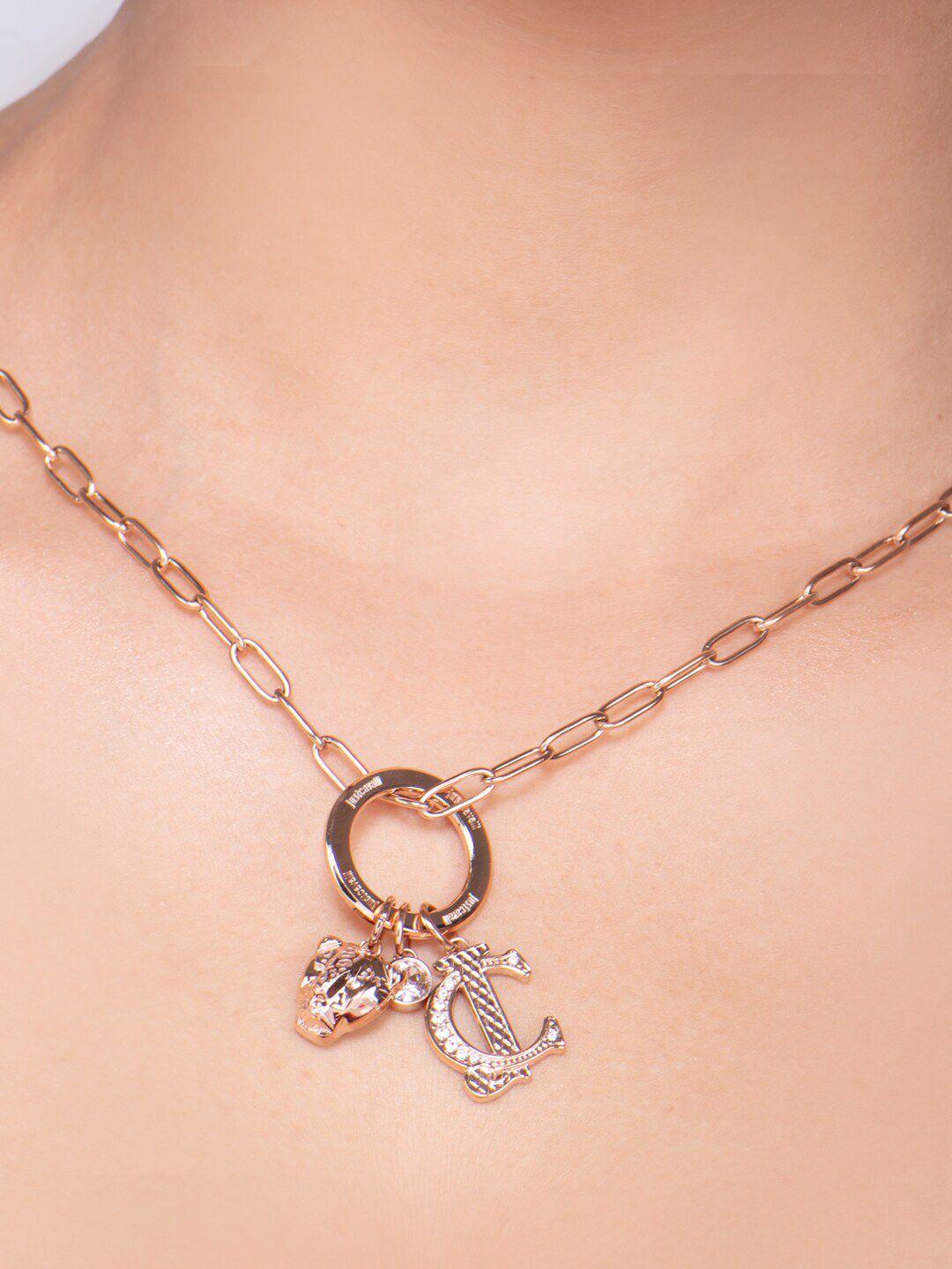 just cavalli rose gold-plated artificial stones necklace