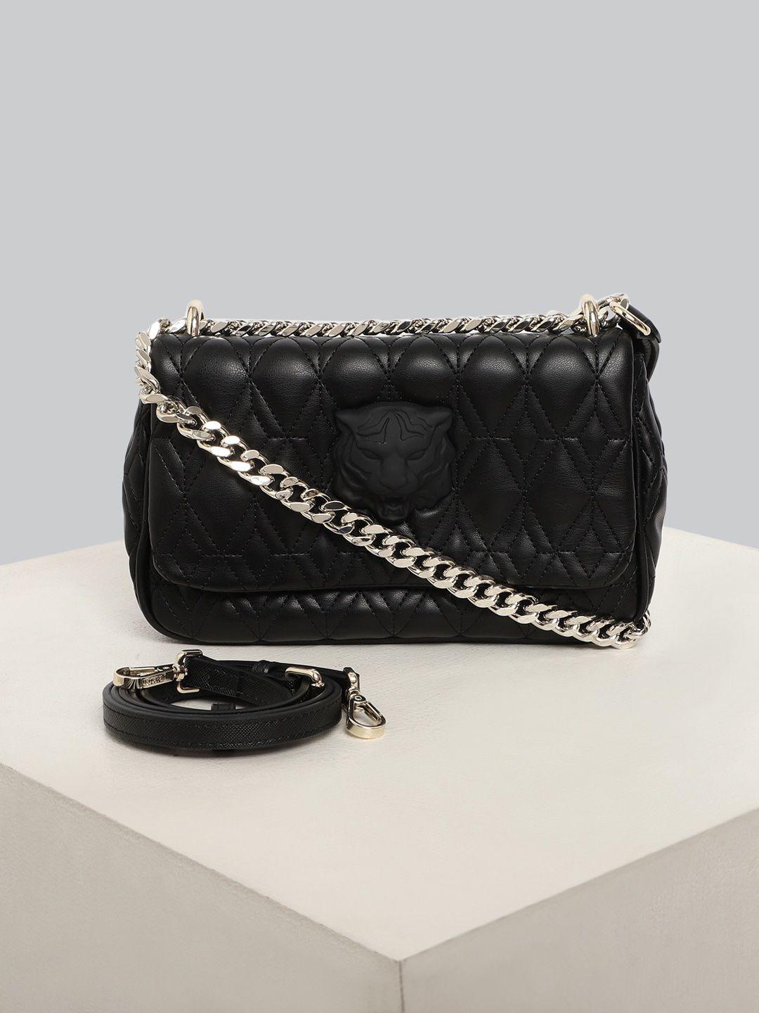 just cavalli textured leather structured sling bag with quilted