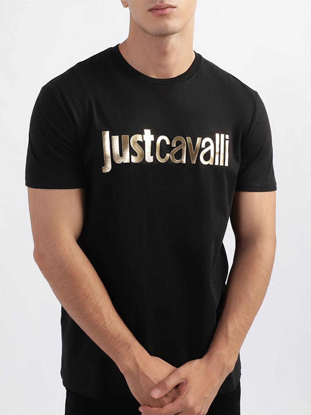 just cavalli typography printed slim fit pure cotton t-shirt