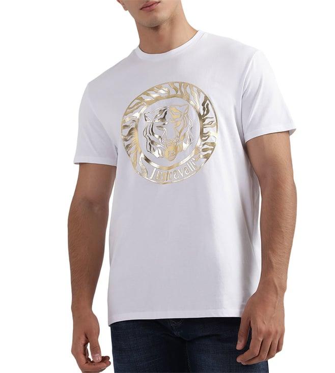 just cavalli white fashion logo slim fit t-shirt