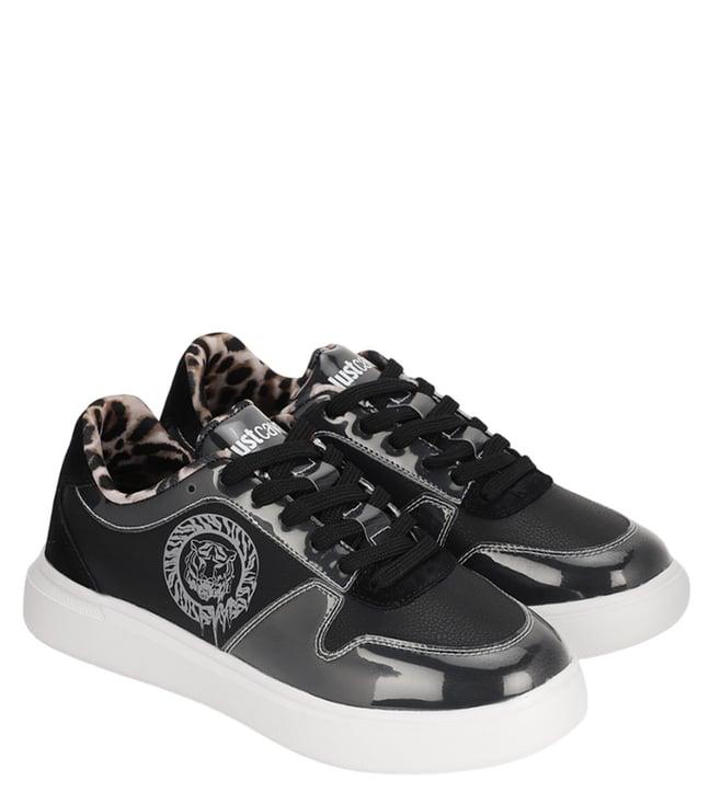 just cavalli women's fashion black logo lace-up sneakers