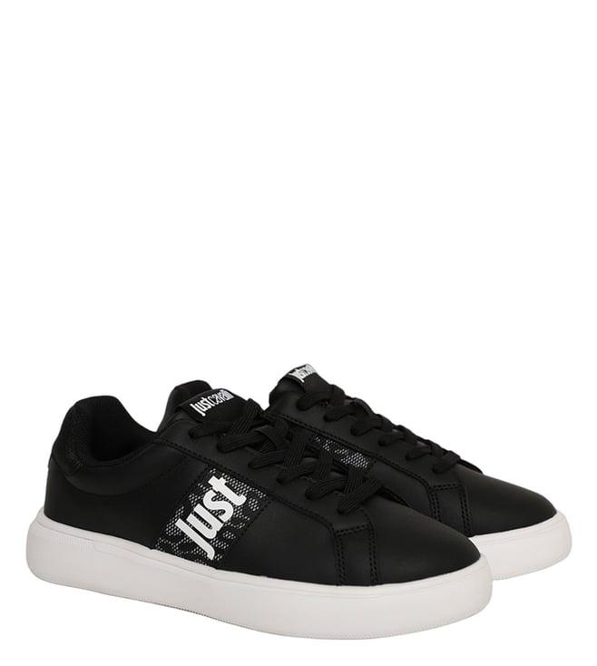 just cavalli women's fashion logo round toe lace-up black sneakers