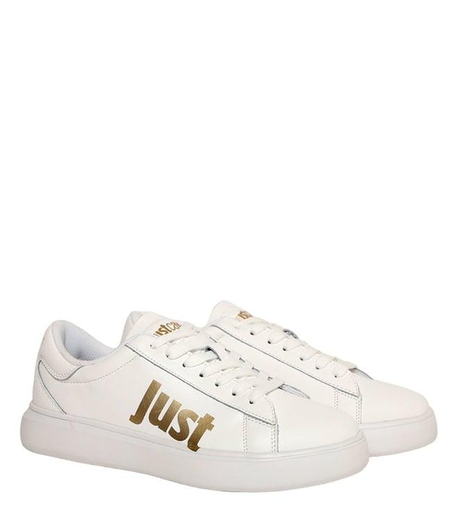 just cavalli women's fashion logo round toe lace-up white sneakers
