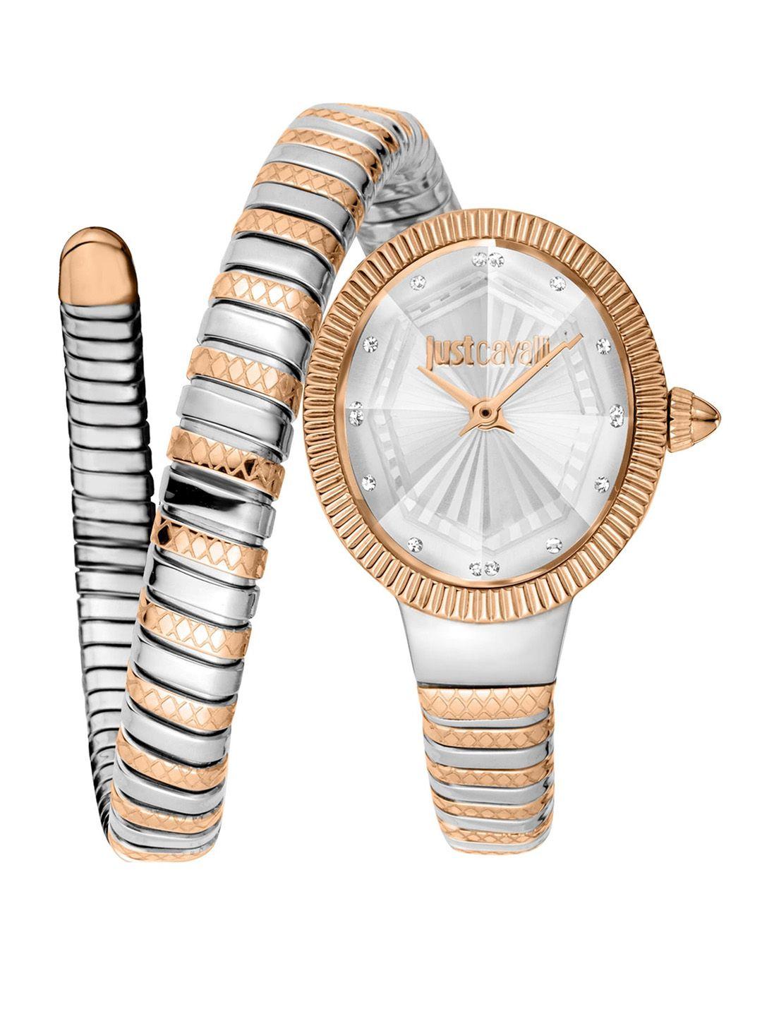 just cavalli women textured dial and stainless steel straps wrap around watch jc1l268m0065