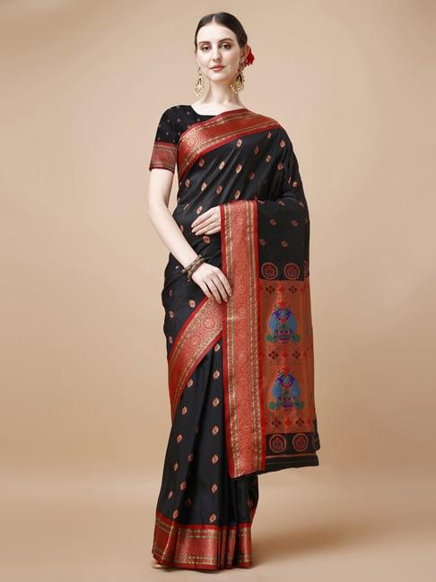 just fashion black & red zari work saree with unstitched blouse