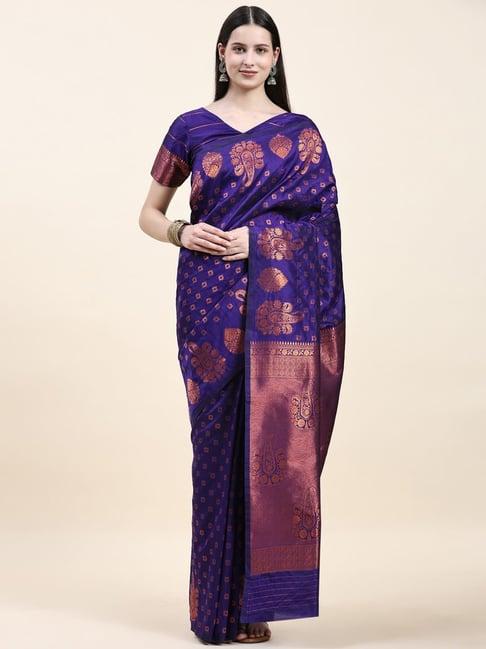 just fashion blue silk woven saree with unstitched blouse