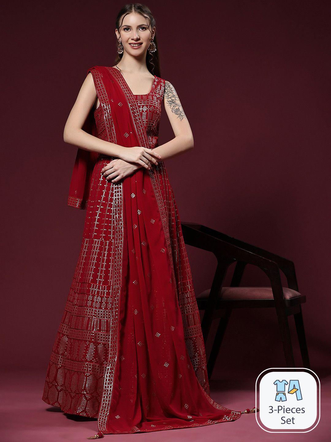 just fashion embellished georgette ethnic dress with dupatta