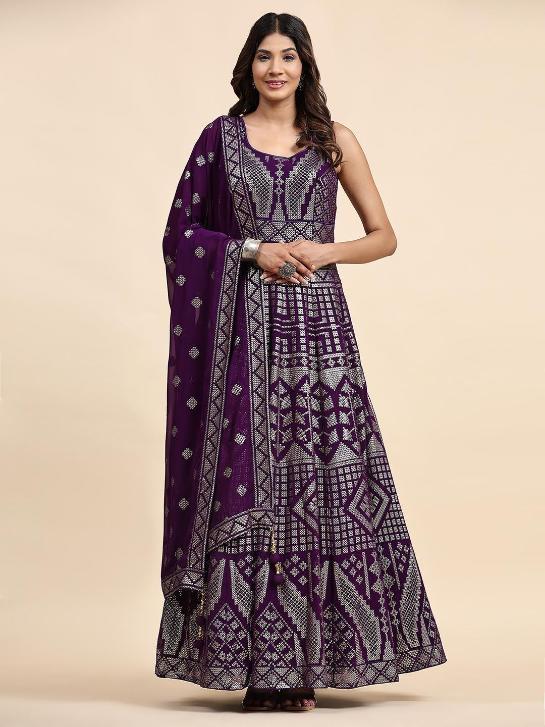 just fashion embellished sequinned georgette ethnic gown dress with dupatta