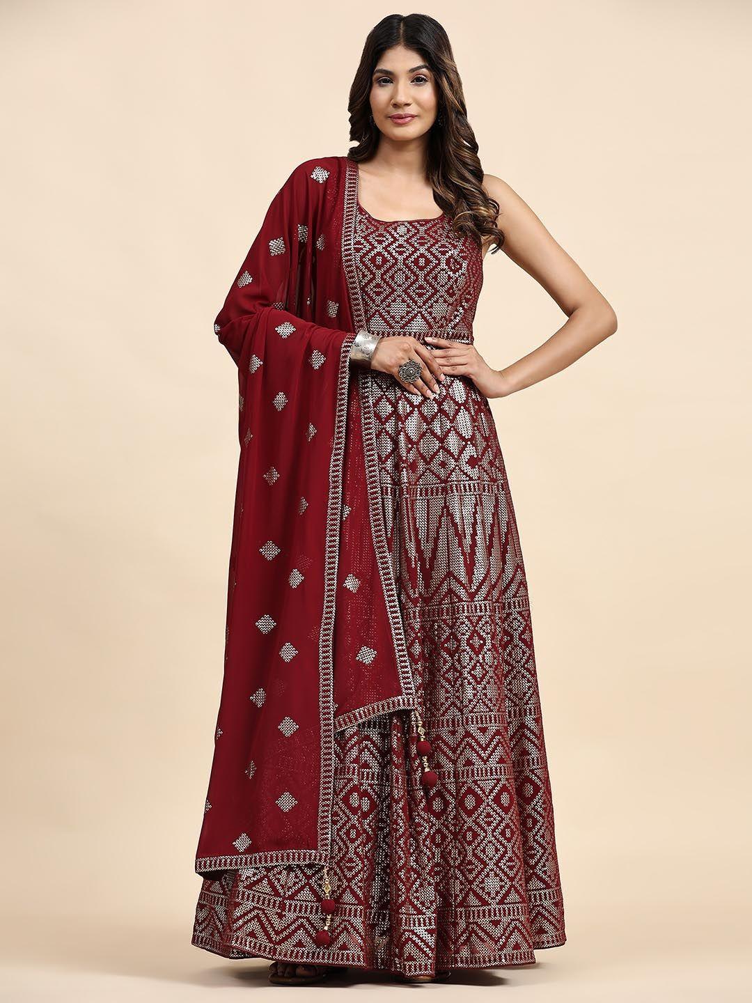 just fashion embroidered anarkali gown with dupatta