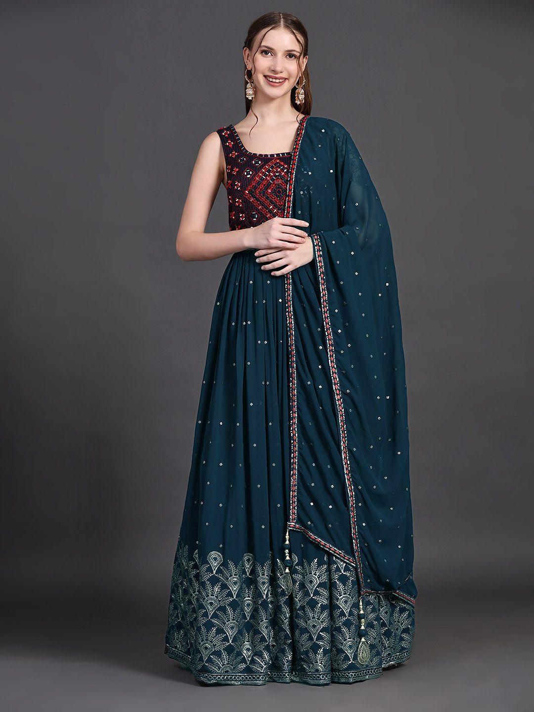 just fashion embroidered georgette ethnic gown with dupatta