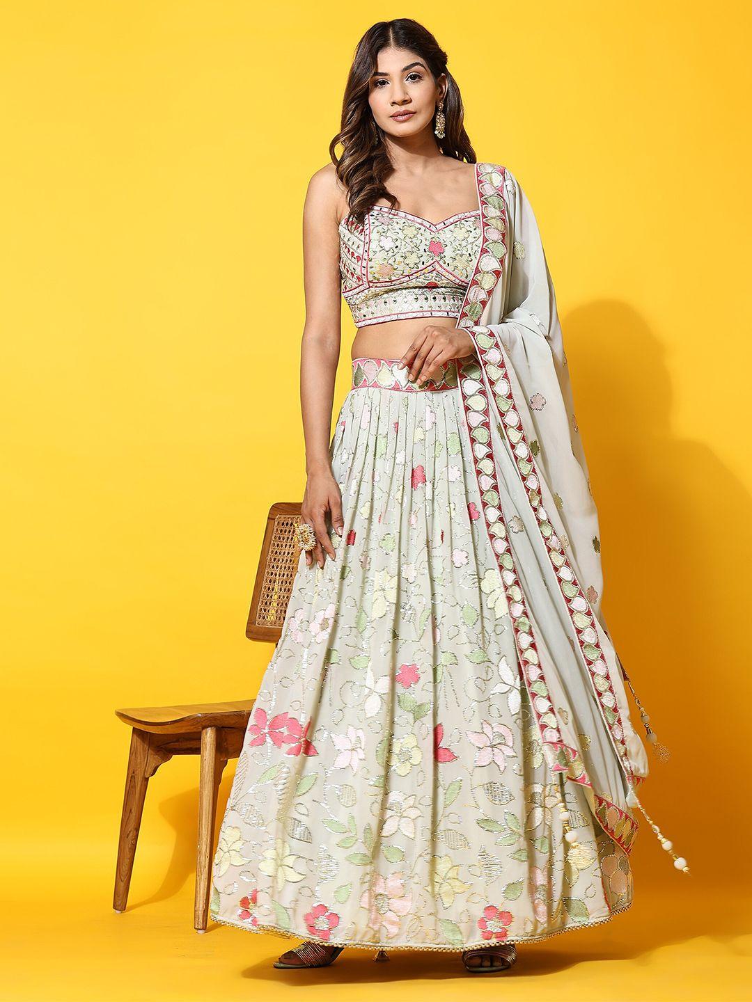 just fashion embroidered mirror work ready to wear lehenga & blouse with dupatta