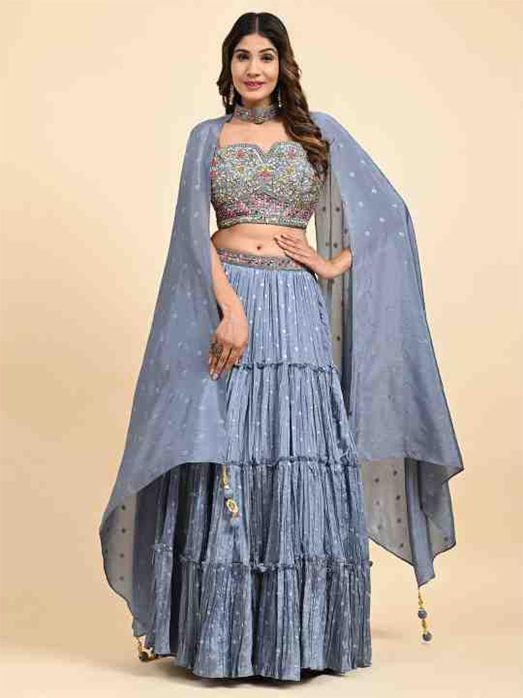 just fashion embroidered mirror work ready to wear lehenga & blouse with dupatta