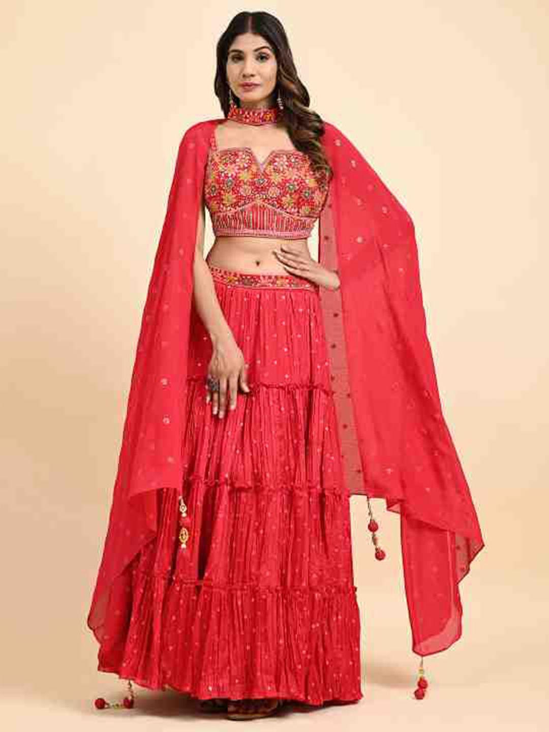 just fashion embroidered ready to wear lehenga & blouse with dupatta