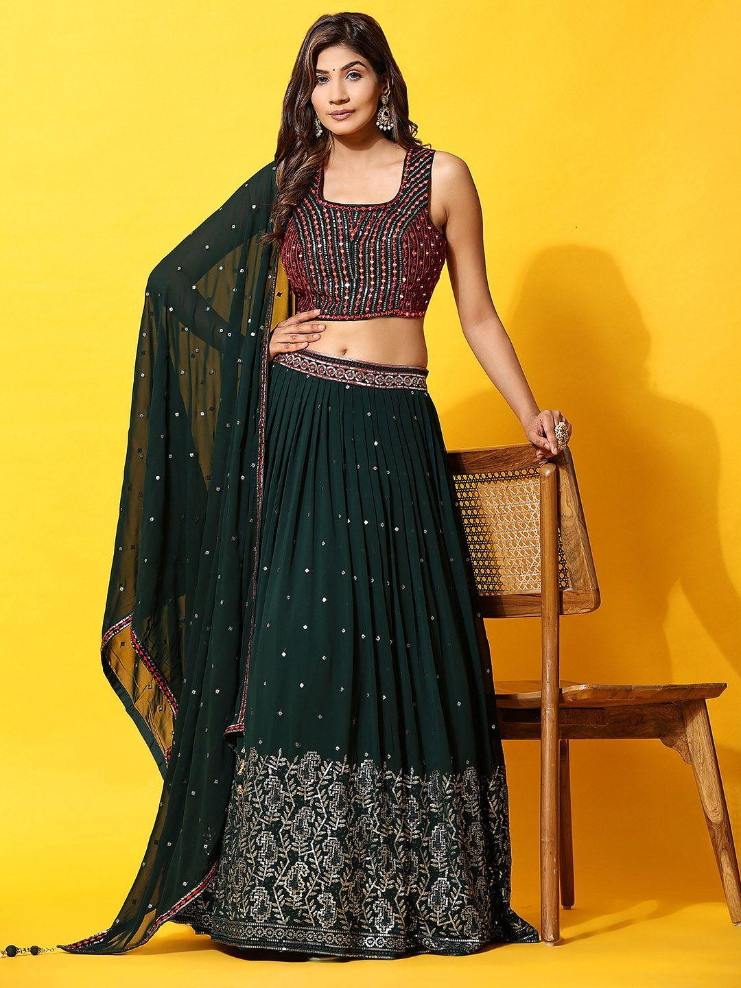 just fashion embroidered sequinned ready to wear lehenga & blouse with dupatta