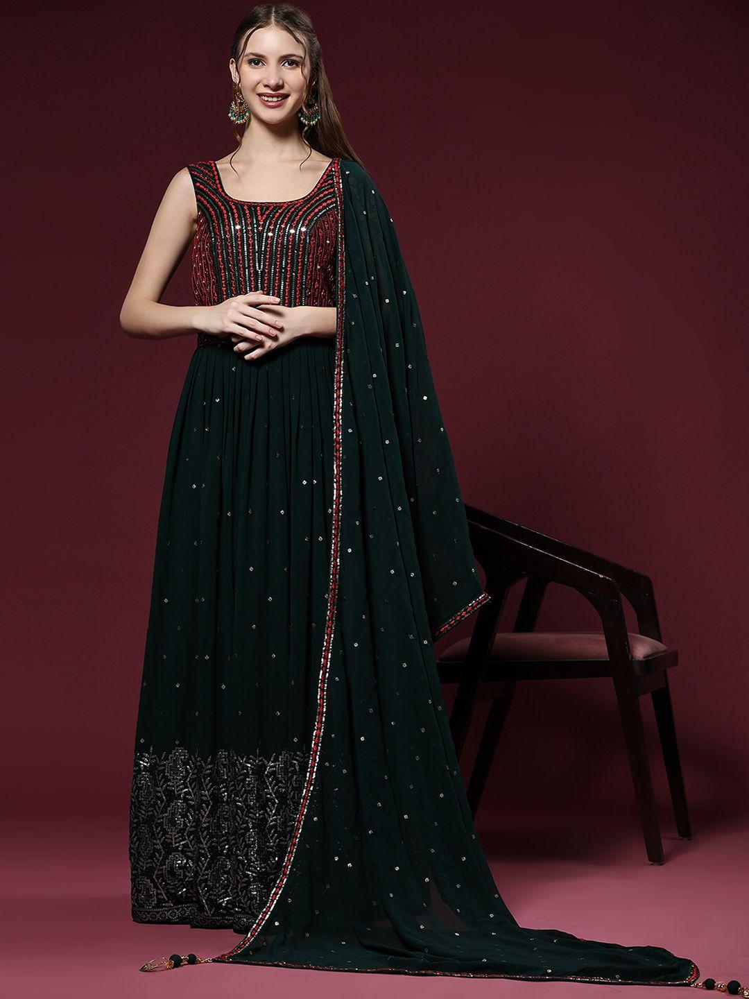just fashion ethnic motif embroidered sequined georgette ethnic gown with dupatta