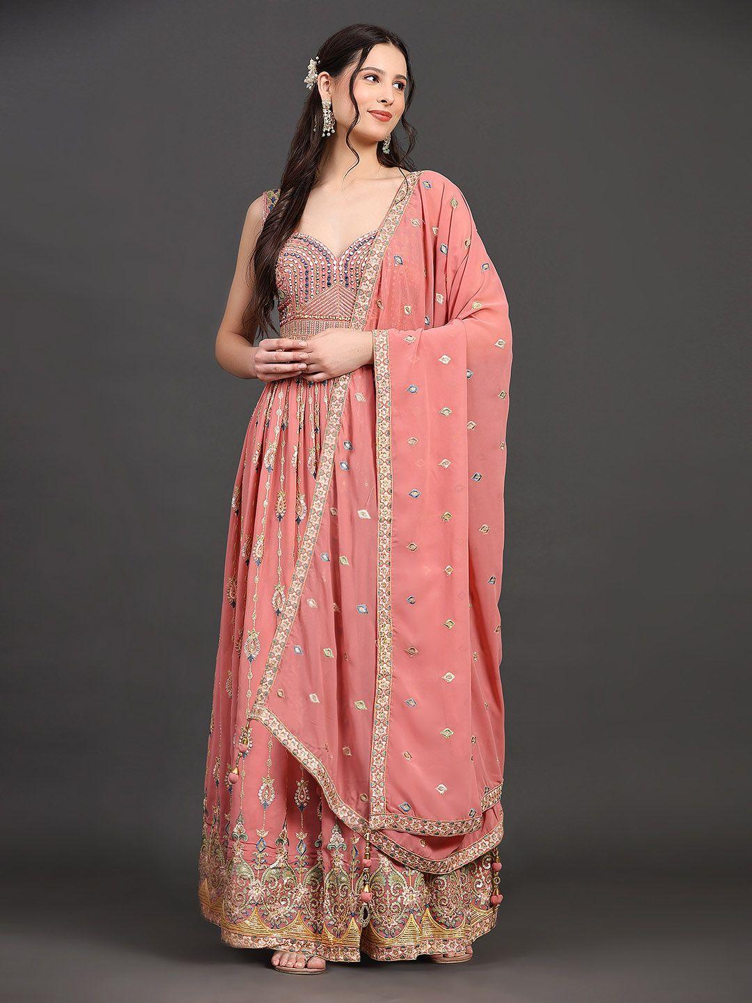 just fashion ethnic motifs embroidered georgette ethnic dresses with dupatta