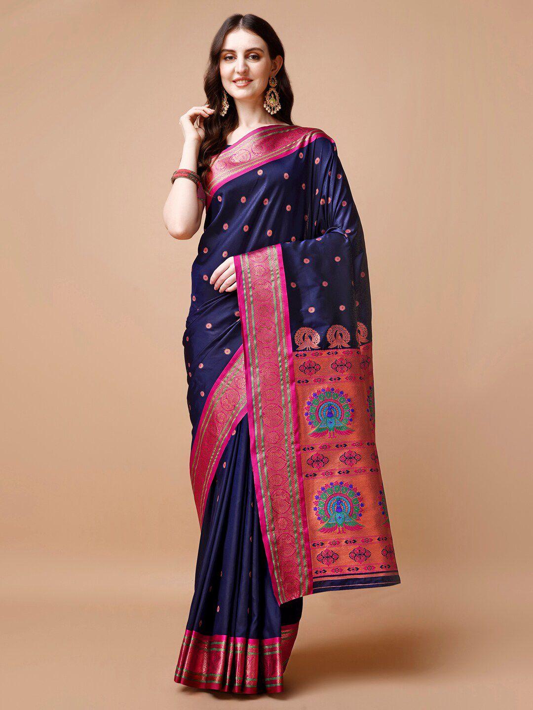 just fashion ethnic motifs printed woven design zari paithani saree