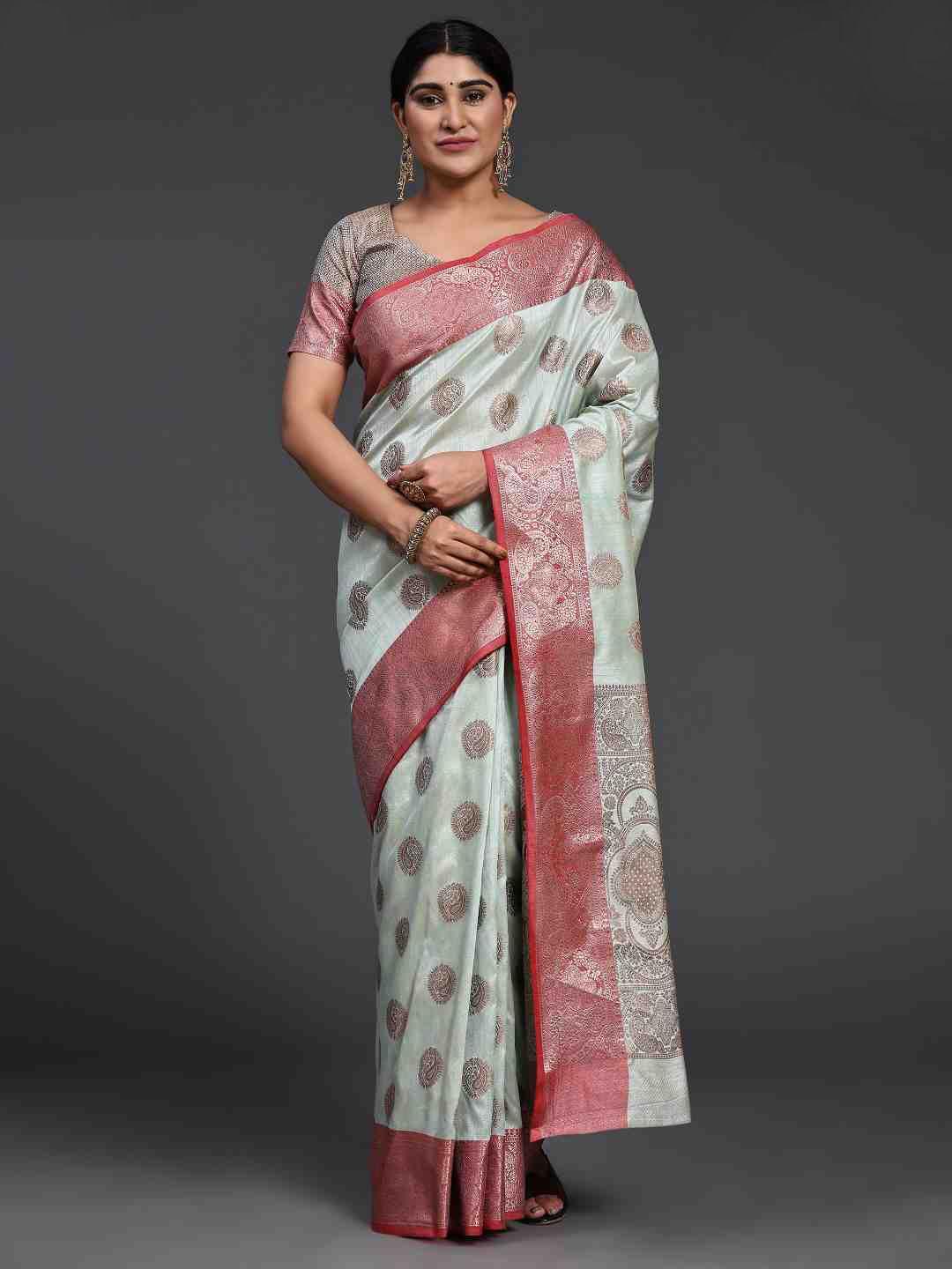 just fashion ethnic motifs woven design zari art silk banarasi saree