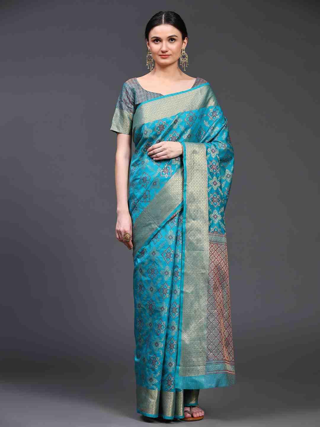 just fashion ethnic motifs woven design zari art silk patola saree