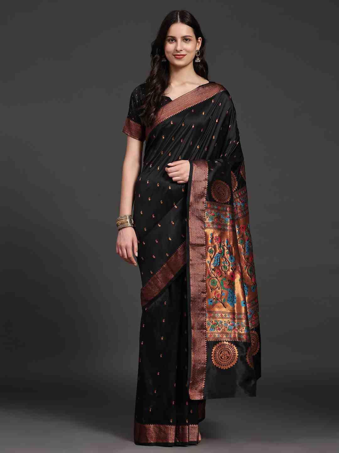 just fashion ethnic motifs woven design zari paithani saree