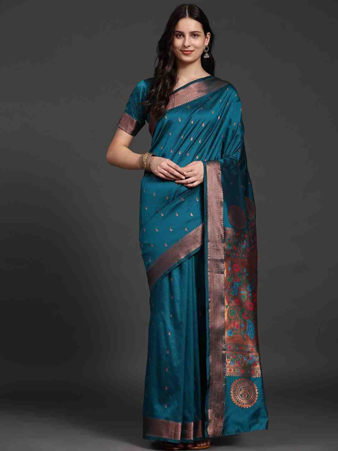 just fashion ethnic motifs woven design zari paithani saree