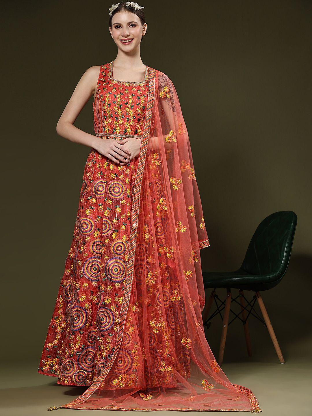 just fashion floral embroidered sequined ethnic gown with dupatta