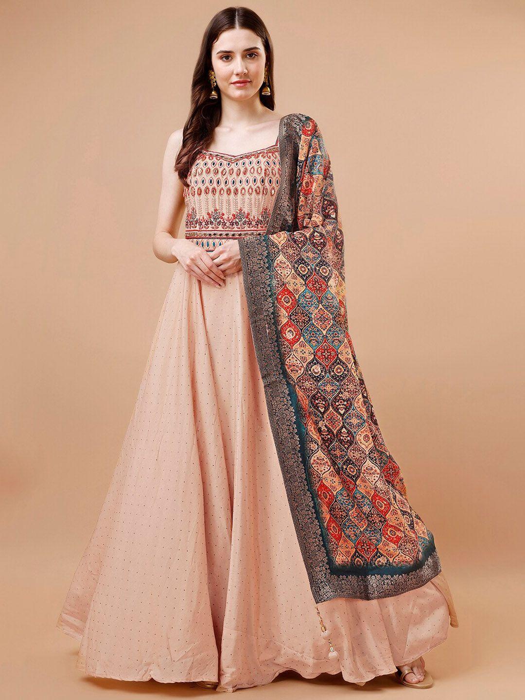 just fashion floral embroidered shoulder straps gown ethnic dresses with dupatta