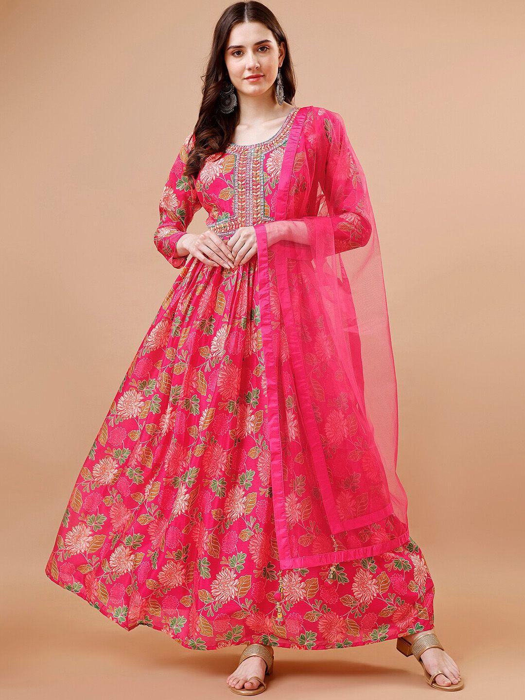 just fashion floral printed gown ethnic dress with dupatta