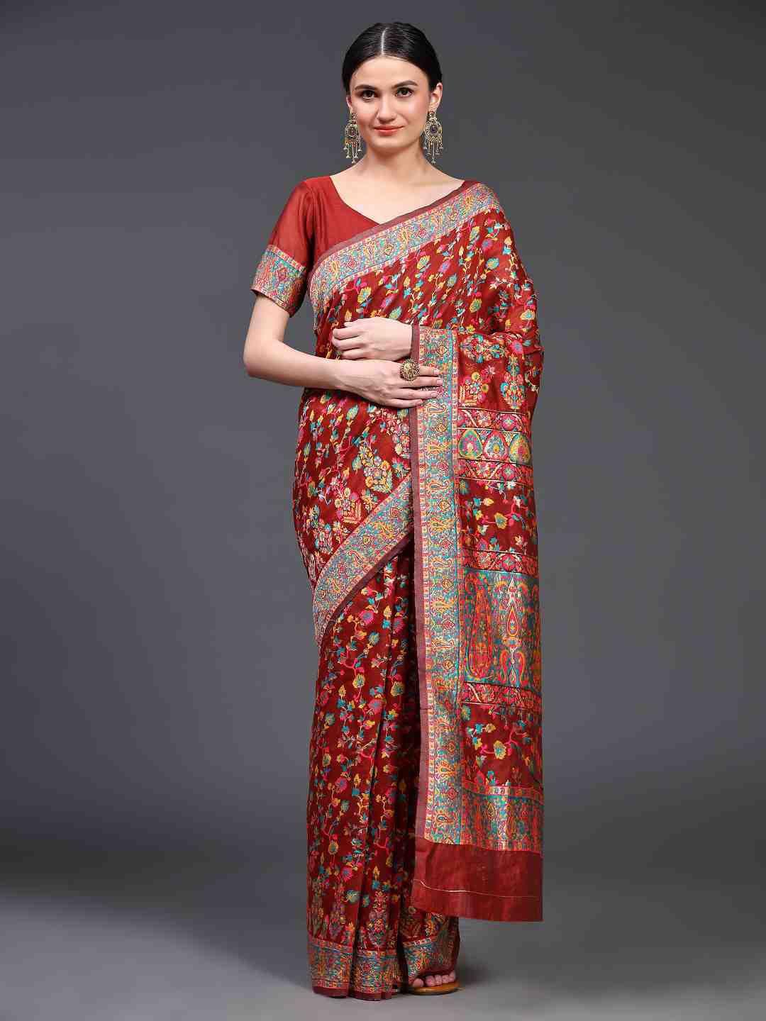 just fashion floral woven design silk cotton saree