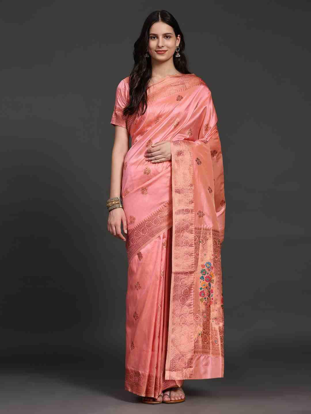 just fashion floral woven design zari banarasi saree